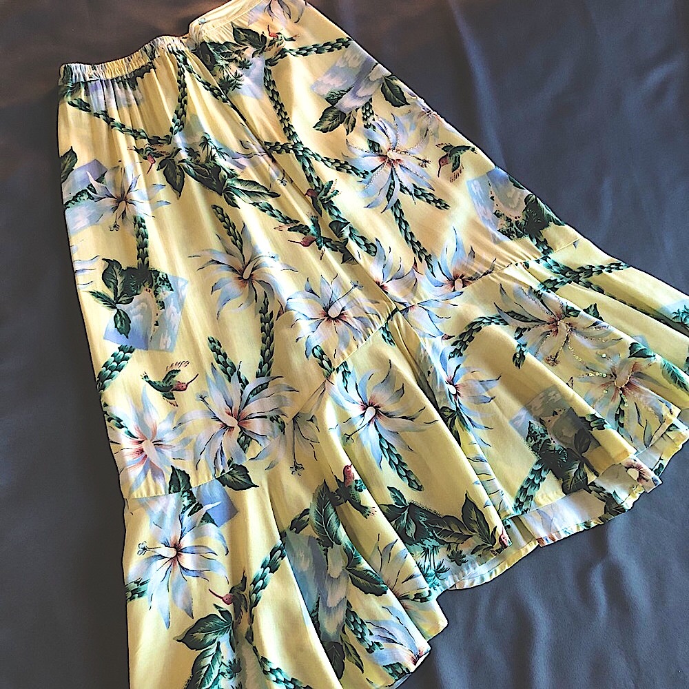 Faith Women's Skirt Full Length Floral With Ruffled Hem Yellow Green Size S